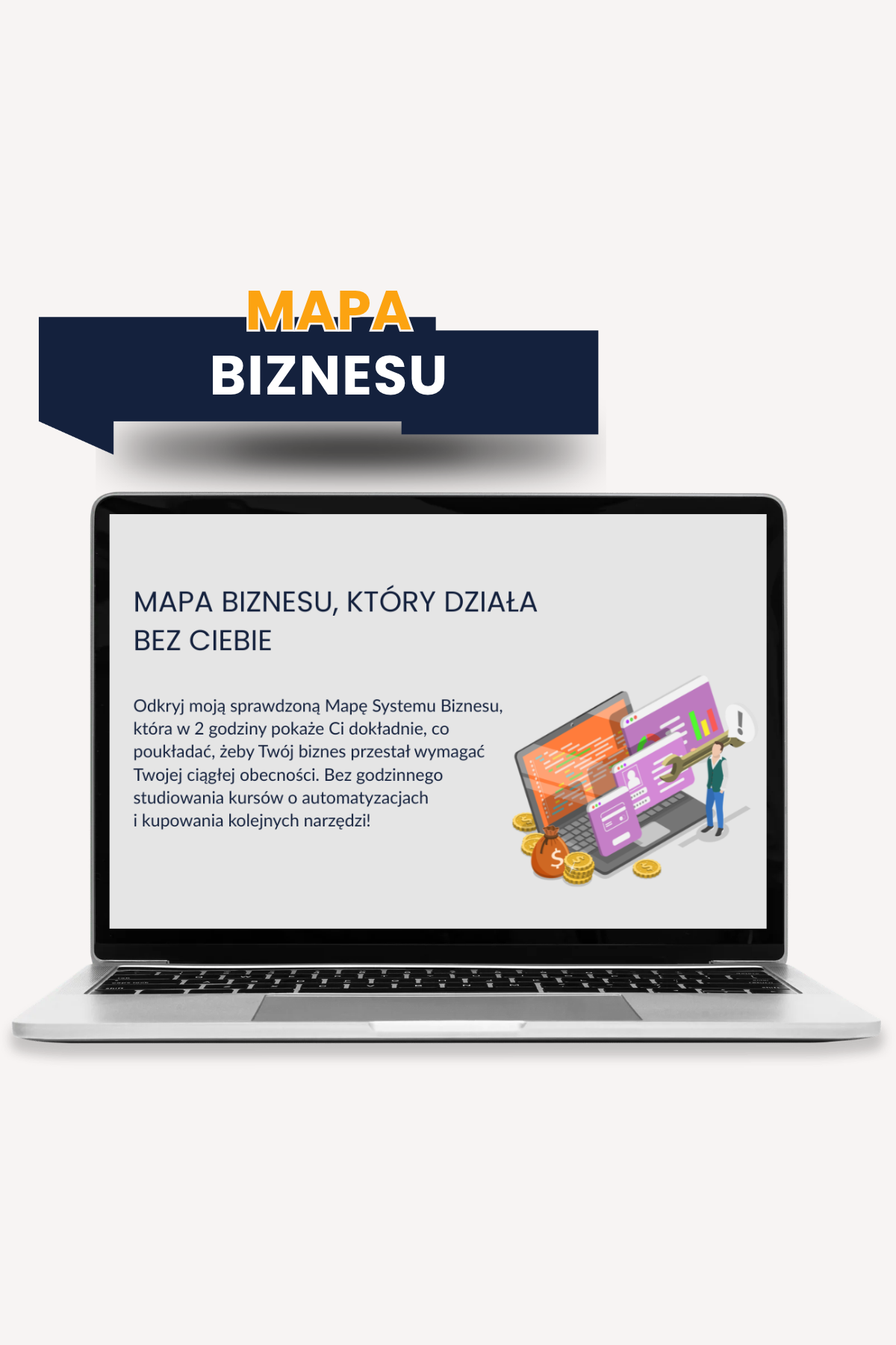 Mapa biznesu, mockup szablonu w Notion na ekranie laptopa